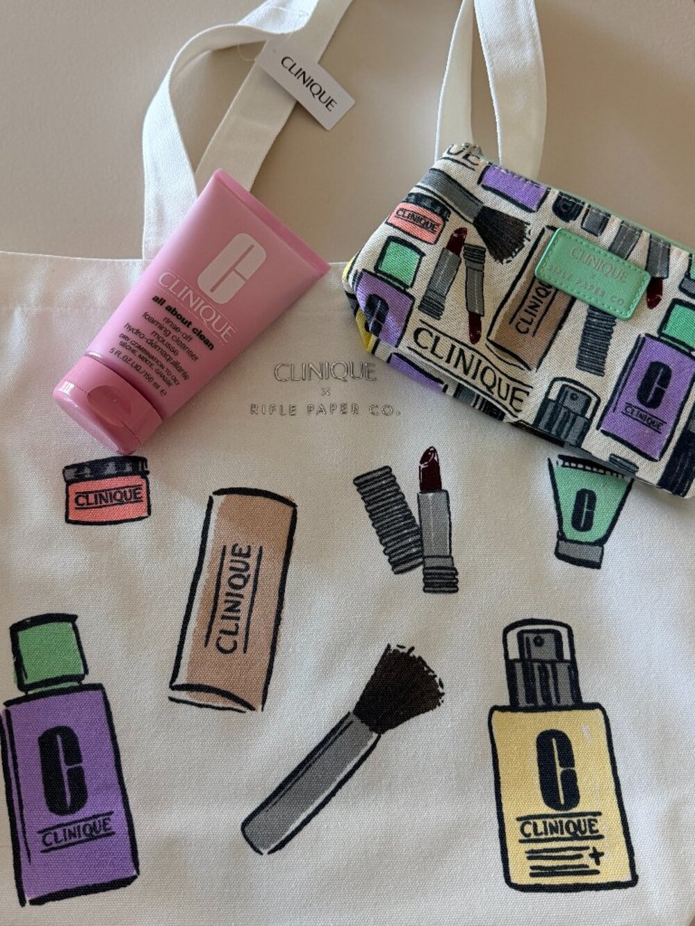 NWT Clinique All About Clean Foam Face Cleanser, 5 oz. Bundle with Tote & Pouch